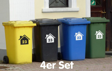 4er Set - Mülltonnen Aufkleber mit Hausnummer
